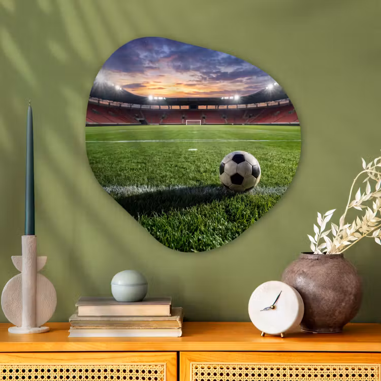Voetbal - Stadion - Sport - Groen Wandcirkel Organisch Aluminium middel -sfeer2