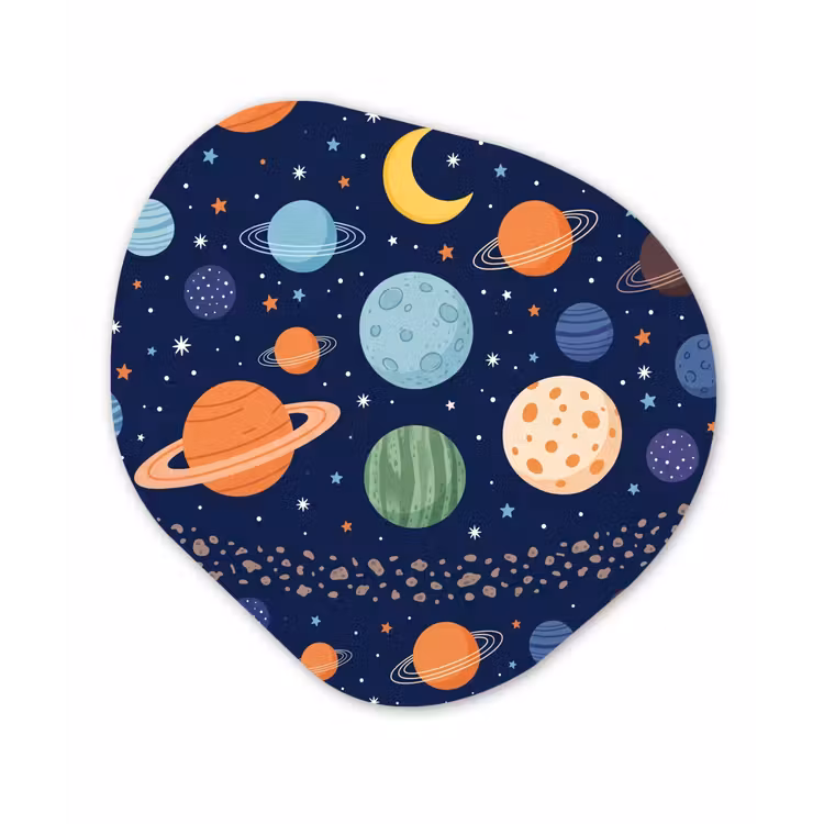 Ruimte - Planeten - Kleurrijk Wandcirkel Organisch Aluminium middel -3d