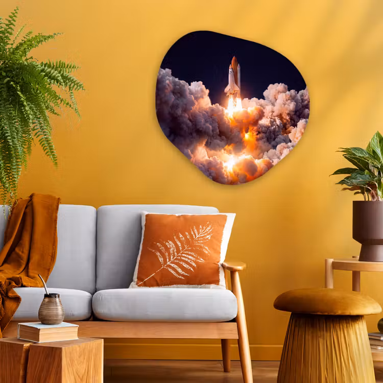 Organic painting - Aluminum -. Spacecraft - Launch - Stars - Ruimtevaartuig - Lancering - Sterren Wandcirkel Organisch Aluminium middel
