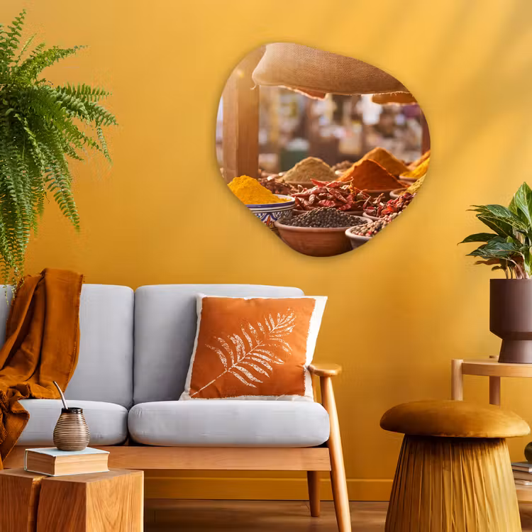 Organic painting - Aluminum -. Spices - Market - Colorful - Specerijen - Markt - Kleurrijk Wandcirkel Organisch Aluminium middel