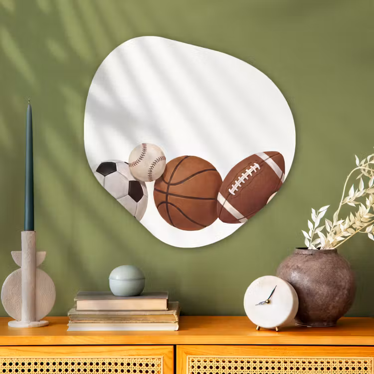 Sport - Ballen - Illustratie Wandcirkel Organisch Aluminium middel -sfeer2