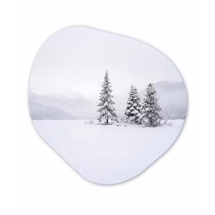 Fijnsparren - Sneeuw - Winter - Landschap - Stilte Wandcirkel Organisch Aluminium middel -3d