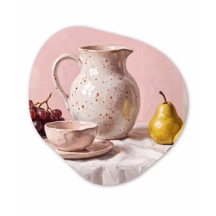 Organic painting - Aluminum -. Still Life - Fruit - Pink - Stilleven - Fruit - Roze Wandcirkel Organisch Aluminium middel