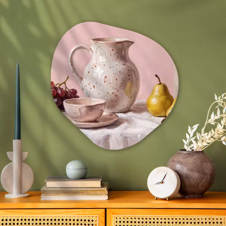 Organic painting - Aluminum -. Still Life - Fruit - Pink - Stilleven - Fruit - Roze Wandcirkel Organisch Aluminium middel