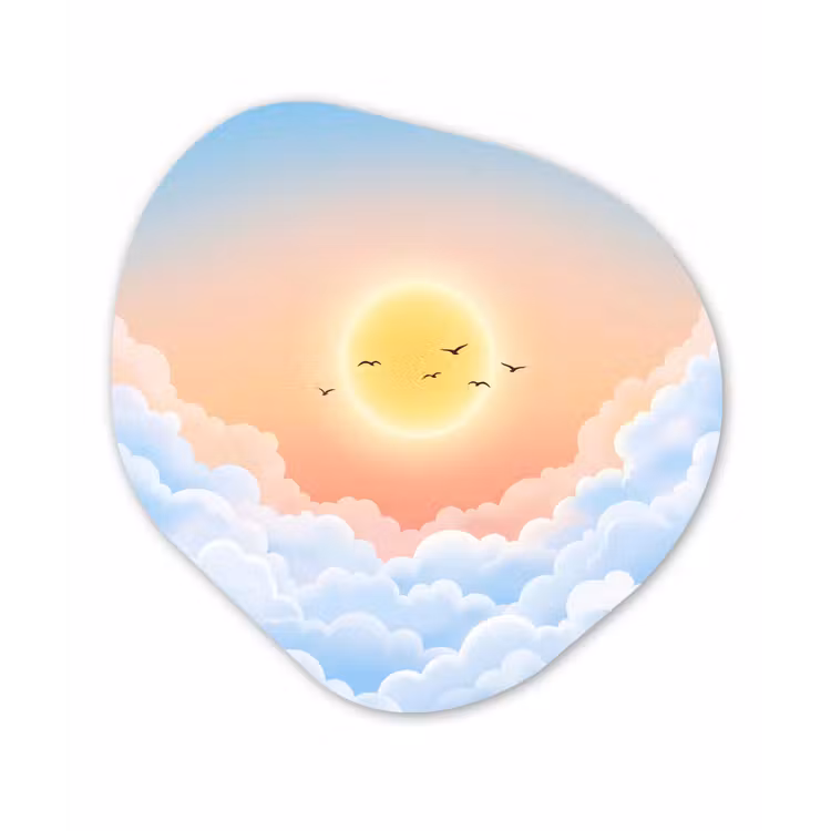 Zon - Vogels - Lucht - Natuur - Geel Wandcirkel Organisch Aluminium middel -3d