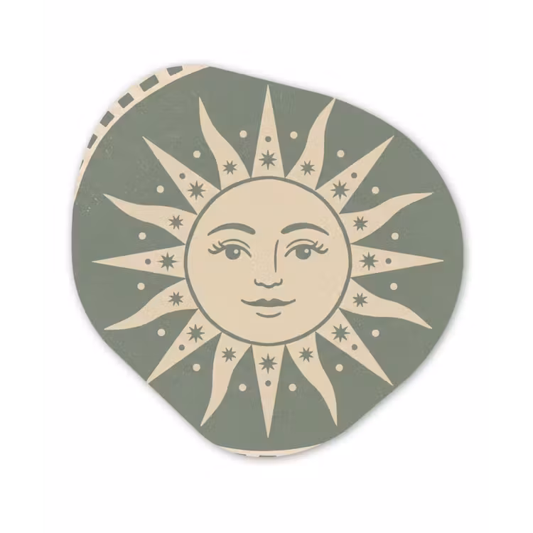 Zon - Sterren - Astrologie - Vintage - Groen Wandcirkel Organisch Aluminium middel -3d