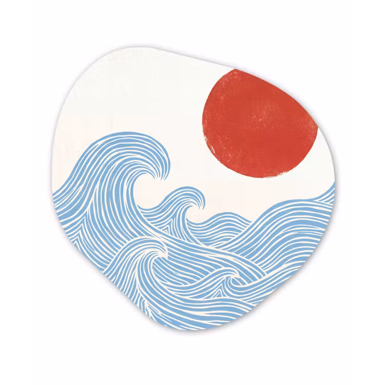 Zon - Golven - Oceaan - Abstract - Rood Wandcirkel Organisch Aluminium middel -3d