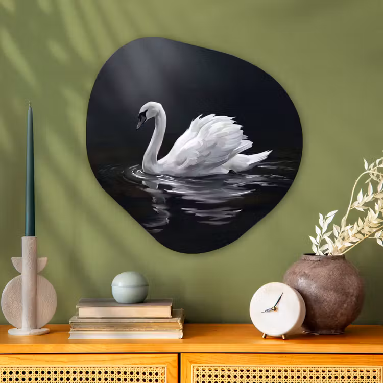 Zwaan - Water - Natuur - Realistisch - Wit Wandcirkel Organisch Aluminium middel -sfeer2