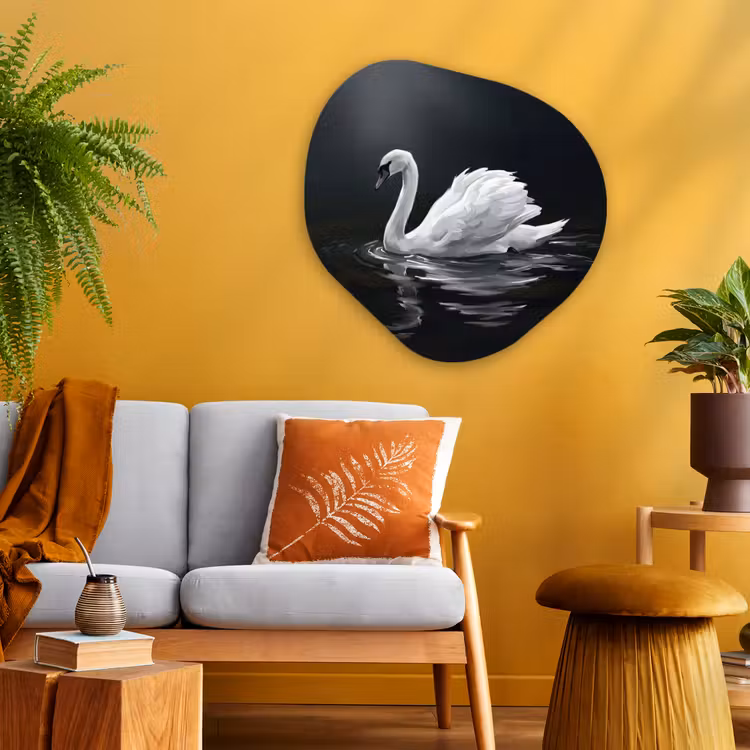 Zwaan - Water - Natuur - Realistisch - Wit Wandcirkel Organisch Aluminium middel -sfeer4
