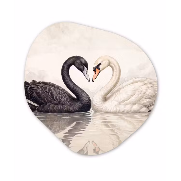 Zwanen - Hartvorm - Dieren Wandcirkel Organisch Aluminium middel -3d