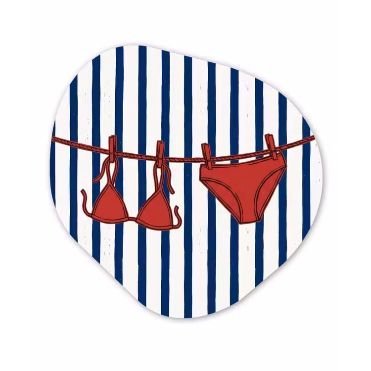 Badkleding - Waslijn - Zomer - Illustratie - Rood Wandcirkel Organisch Aluminium middel -3d