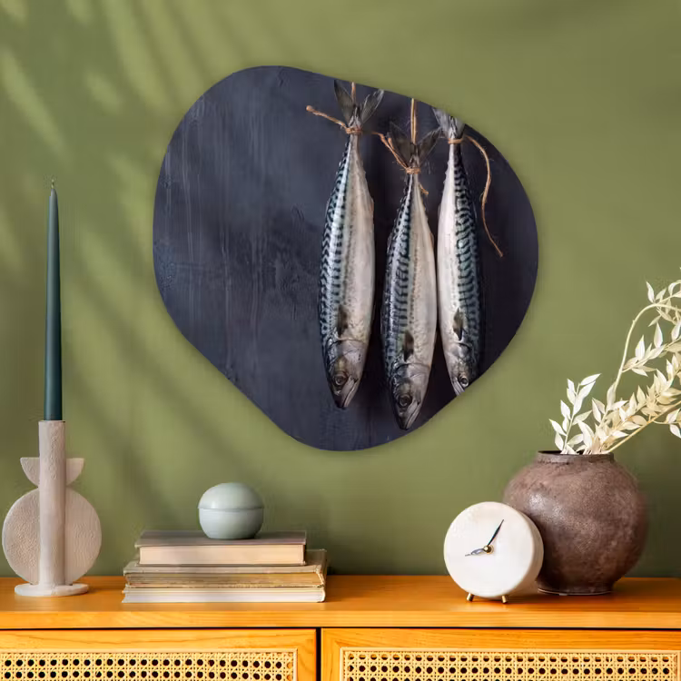 Organic painting - Aluminum -. Three Fish - Rope - Drie vissen - Touw Wandcirkel Organisch Aluminium middel