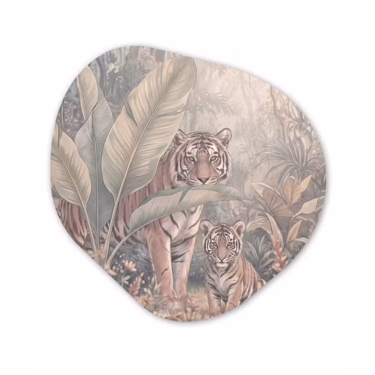 Tijger - Welp - Jungle - Illustratie - Dieren Wandcirkel Organisch Aluminium middel -3d