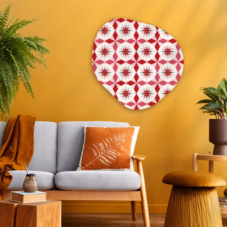 Tegelpatroon - Sterren - Retro - Roze - Mintgroen Wandcirkel Organisch Aluminium middel 851 -sfeer4