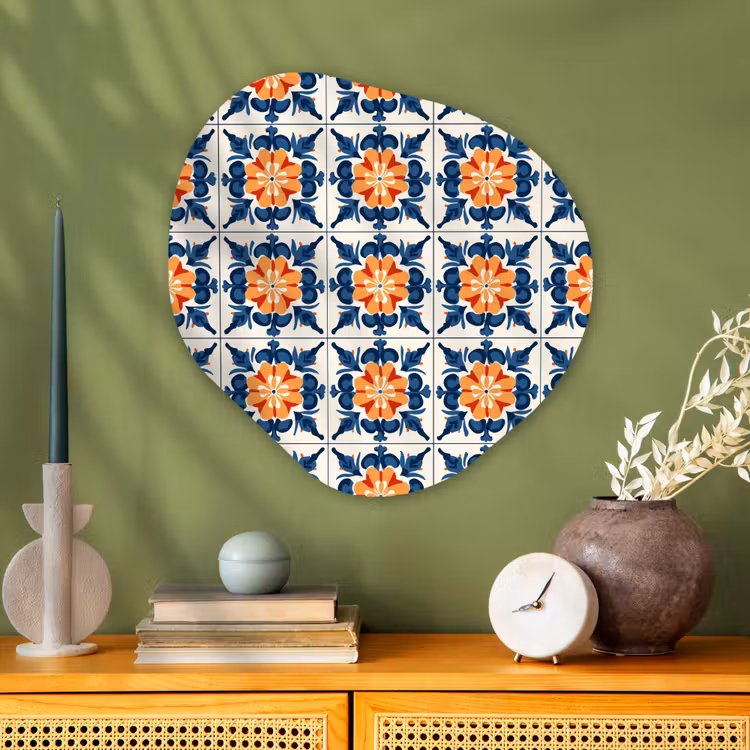 Traditioneel - Tegel - Oranje Wandcirkel Organisch Aluminium middel 851 -sfeer2