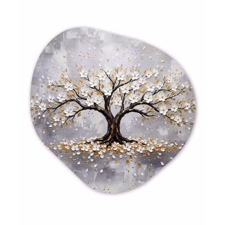 Boom - Bloemen - Natuur - Abstract - Wit Wandcirkel Organisch Aluminium middel -3d