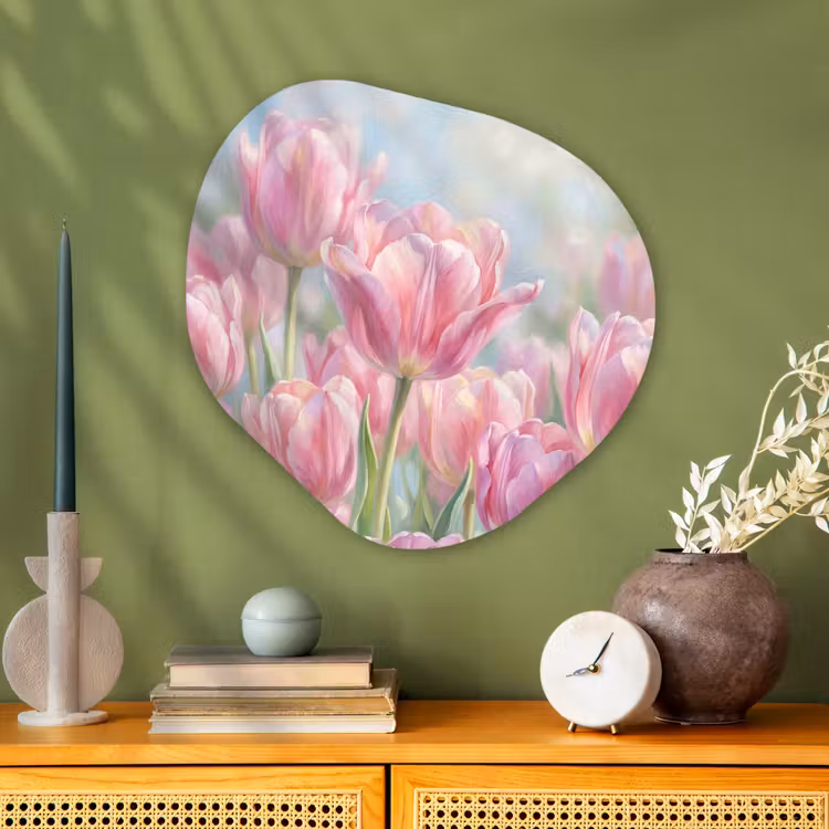 Tulpen - Veld - Lente - Roze Wandcirkel Organisch Aluminium middel -sfeer2
