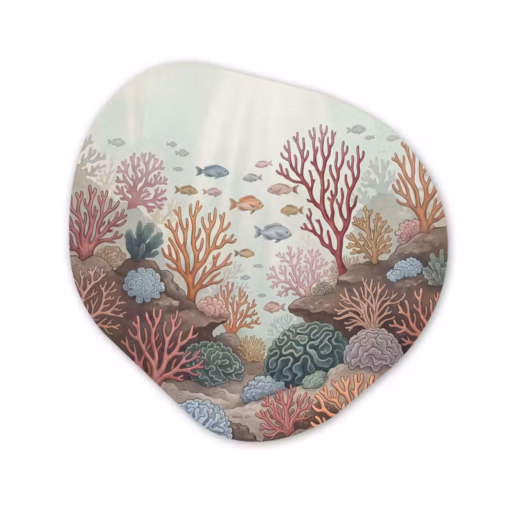 Onderwater - Koraal - Vis - Natuur Wandcirkel Organisch Aluminium middel -3d