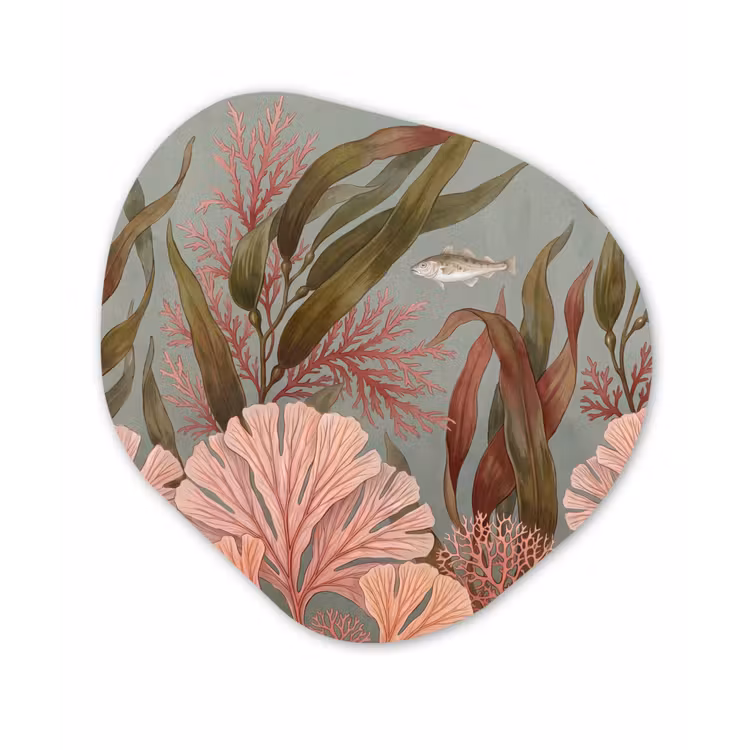 Onderwater - Planten - Vis - Vintage - Groen Wandcirkel Organisch Aluminium middel -3d