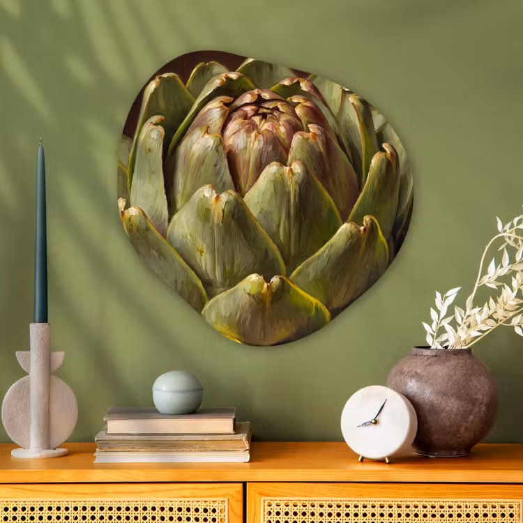 Organic painting - Aluminum -. Vegetable - Artichoke - Green - Groente - Artisjok - Groen Wandcirkel Organisch Aluminium middel