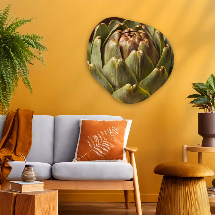 Organic painting - Aluminum -. Vegetable - Artichoke - Green - Groente - Artisjok - Groen Wandcirkel Organisch Aluminium middel