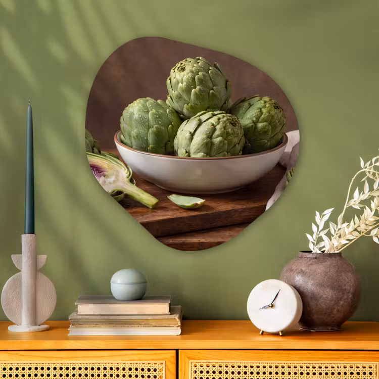 Organic painting - Aluminum -. Vegetables - Artichoke - Kitchen - Groenten - Artisjok - Keuken Wandcirkel Organisch Aluminium middel