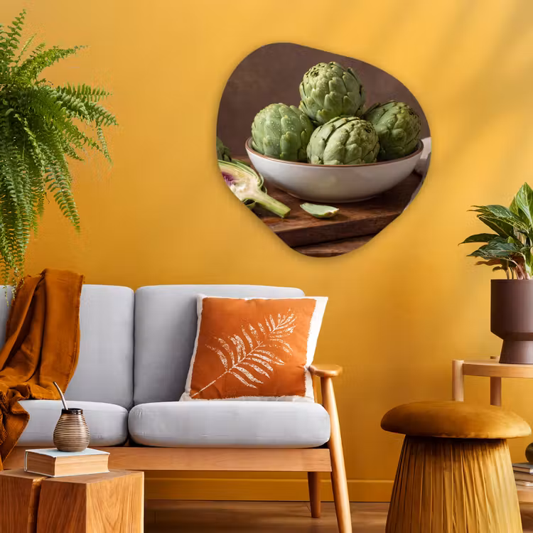 Organic painting - Aluminum -. Vegetables - Artichoke - Kitchen - Groenten - Artisjok - Keuken Wandcirkel Organisch Aluminium middel
