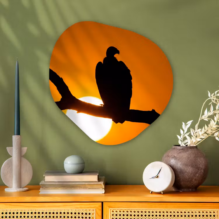 Gier - Tak - Zon - Oranje Wandcirkel Organisch Aluminium middel -sfeer2