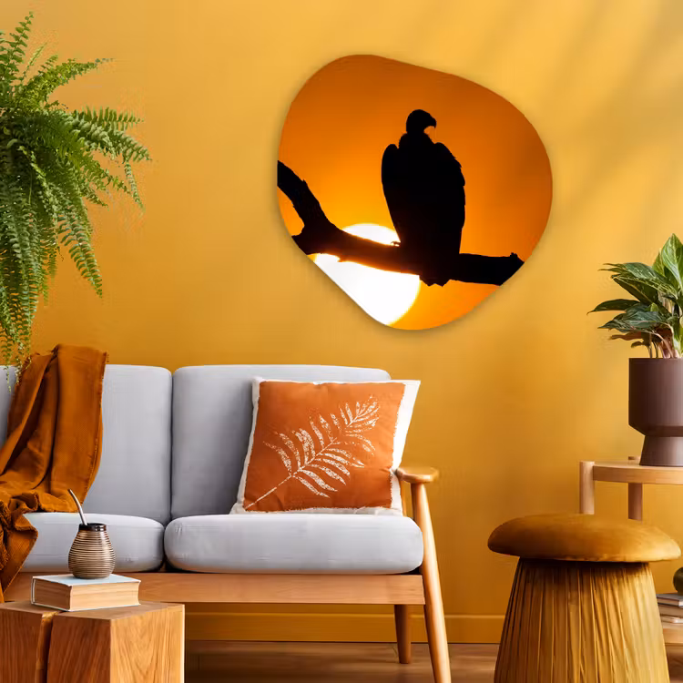 Gier - Tak - Zon - Oranje Wandcirkel Organisch Aluminium middel -sfeer4