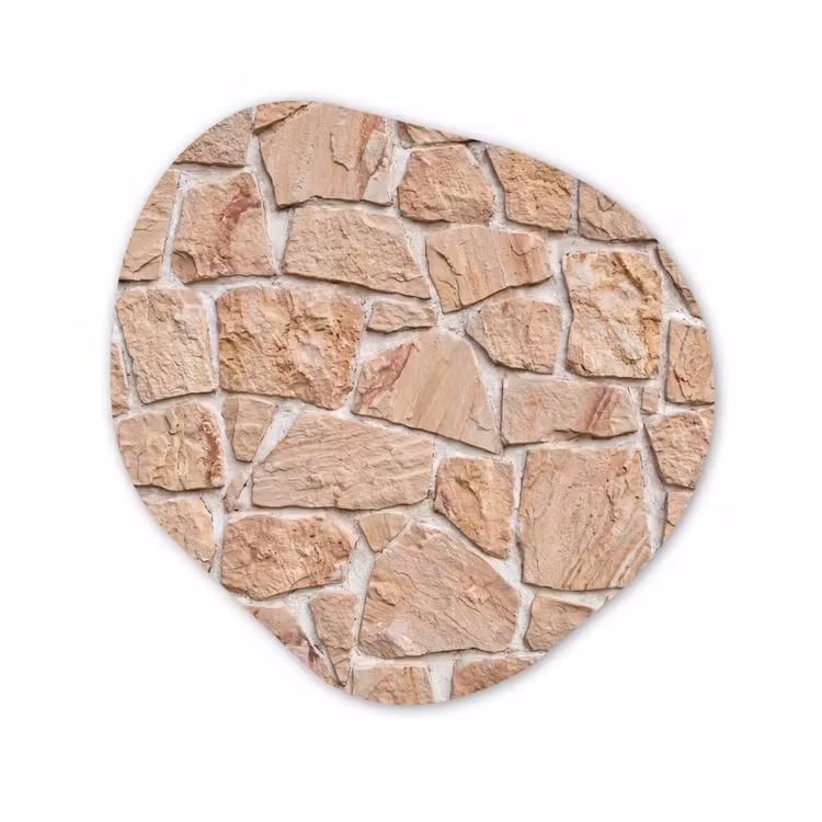 Muur - Steen - Patroon - Rustiek - Beige Wandcirkel Organisch Aluminium middel -3d