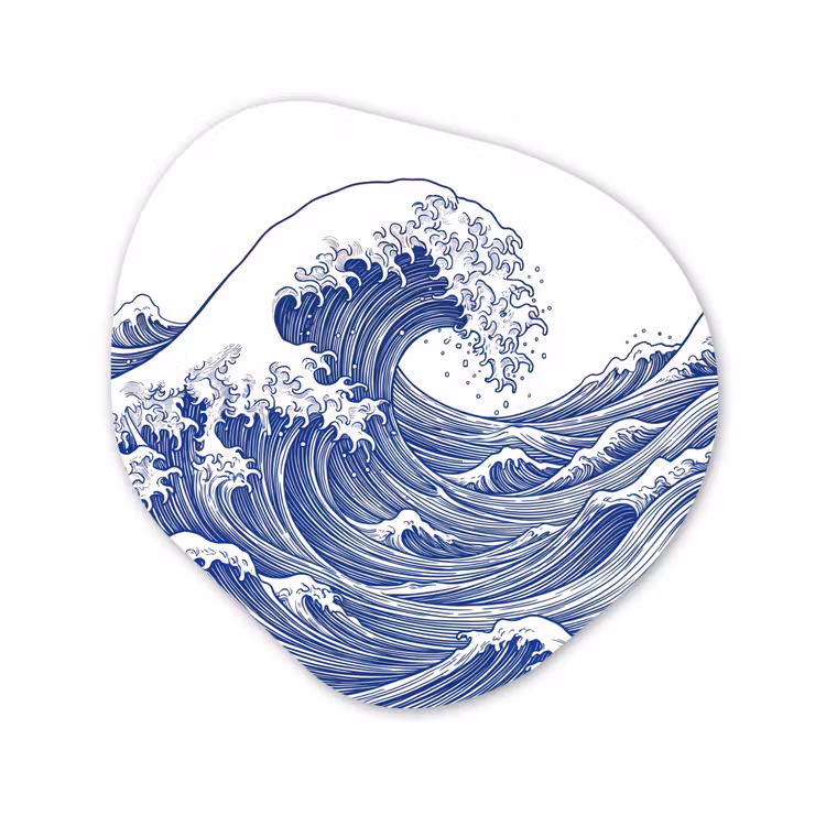 Golf - Japans - Zee - Illustratie - Blauw Wandcirkel Organisch Aluminium middel -3d