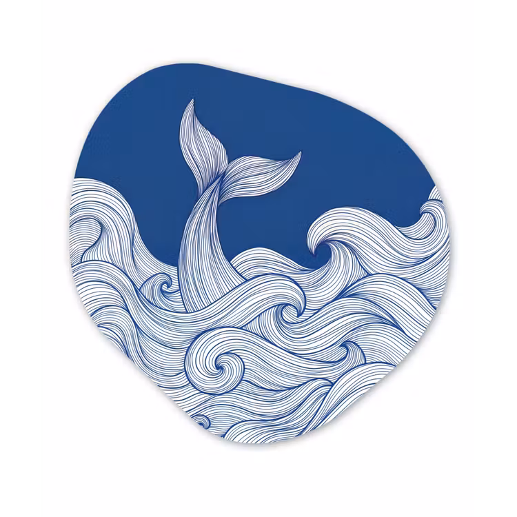 Walvis - Staart - Golven - Lijntekening - Blauw Wandcirkel Organisch Aluminium middel -3d