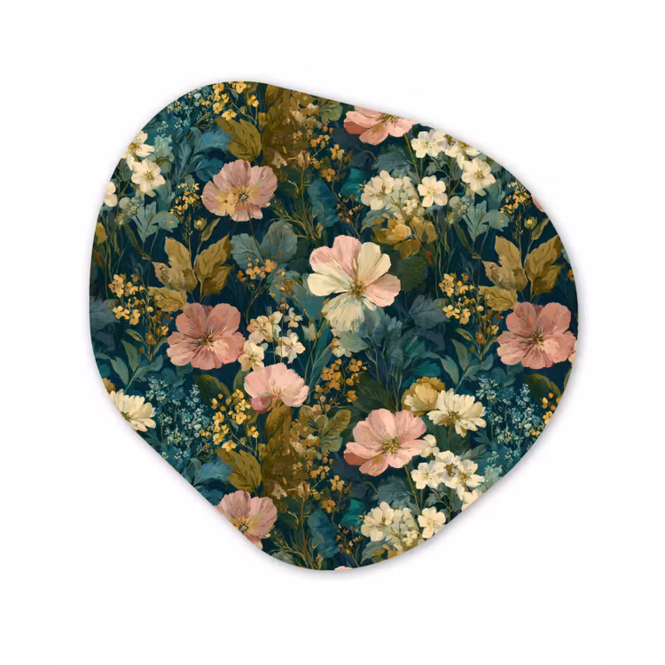 Wilde bloemen - Botanisch - Patroon - Roze - Romantisch Wandcirkel Organisch Aluminium middel 851 -3d
