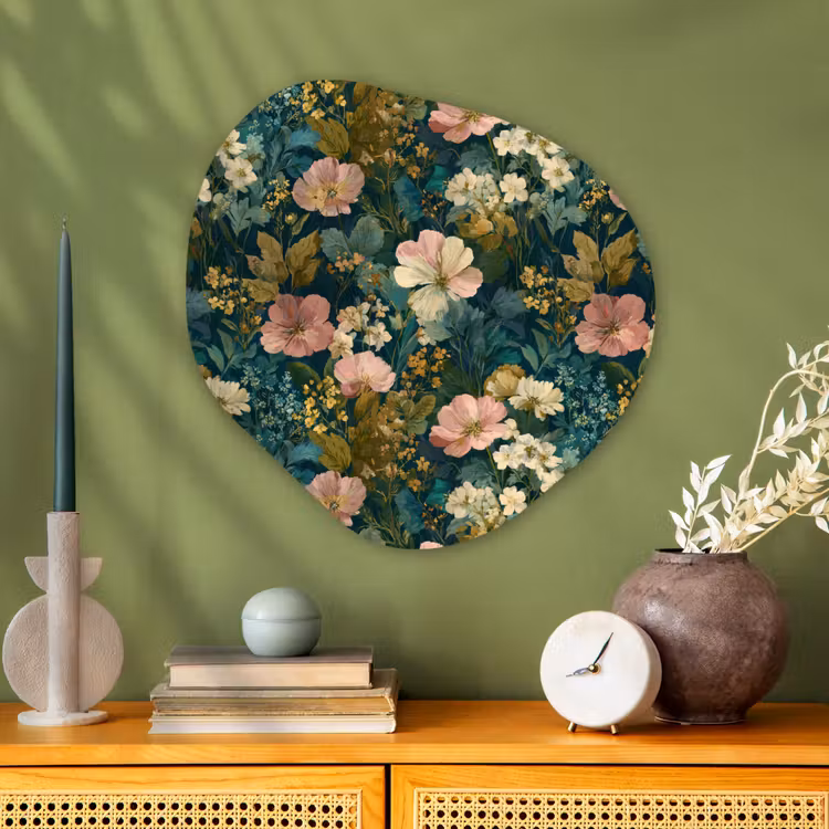 Wilde bloemen - Botanisch - Patroon - Roze - Romantisch Wandcirkel Organisch Aluminium middel 851 -sfeer2