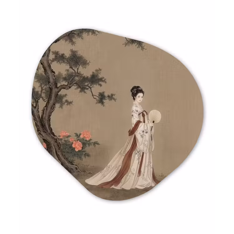 Vrouw - Azië - Kunst - Beige Wandcirkel Organisch Aluminium middel -3d