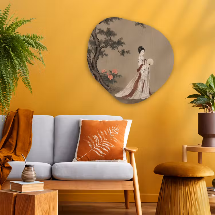 Vrouw - Azië - Kunst - Beige Wandcirkel Organisch Aluminium middel -sfeer4