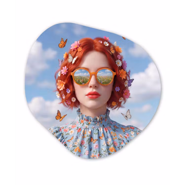 Vrouw - Bloemen - Zomer - Portret - Kleurrijk Wandcirkel Organisch Aluminium middel -3d