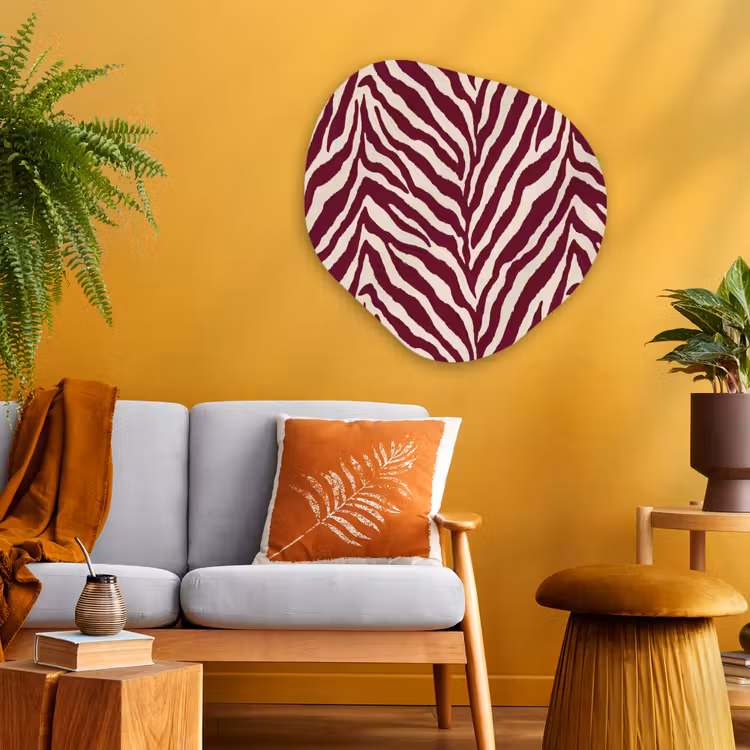Zebra - Motief - Bordeaux - Rood Wandcirkel Organisch Aluminium middel 851 -sfeer4
