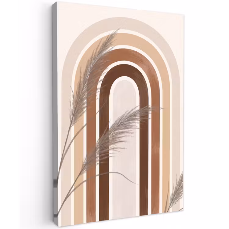 Abstract - Bogen - Plant - Boho - Beige Tuinposter op houten frame 2 cm dik klein -3d