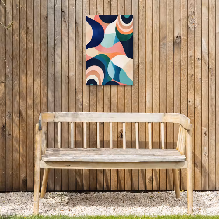 Abstract - Blauw - Roze Tuinposter op houten frame 2 cm dik klein -sfeer4