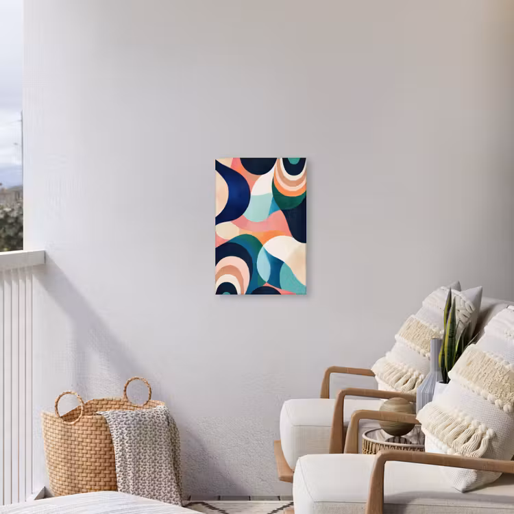 Abstract - Blauw - Roze Tuinposter op houten frame 2 cm dik klein -sfeer1