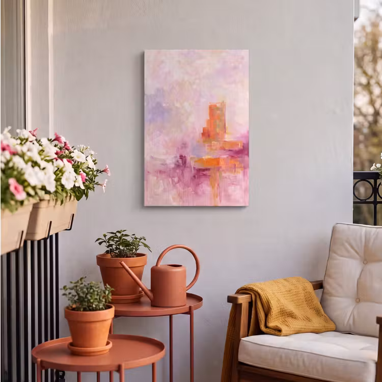 Abstract - Borstelstreken - Kunst - Paars - Goud Tuinposter op houten frame 2 cm dik klein -sfeer1