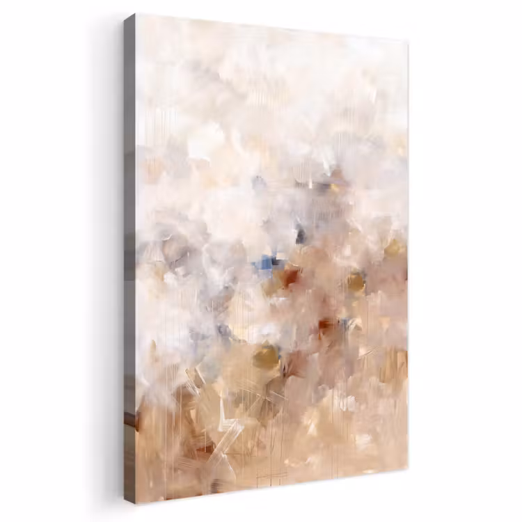 Abstract - Borstelstreken - Modern - Beige - Kunst Tuinposter op houten frame 2 cm dik klein -3d