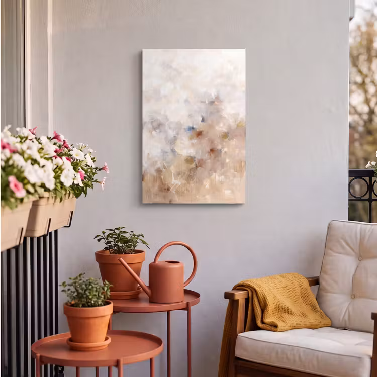 Abstract - Borstelstreken - Modern - Beige - Kunst Tuinposter op houten frame 2 cm dik klein -sfeer1