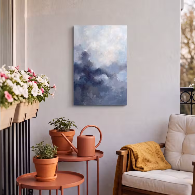Abstract - Wolken - Modern - Blauw - Kunst Tuinposter op houten frame 2 cm dik klein -sfeer1