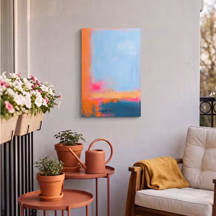 Abstract - Kleurvlakken - Modern - Oranje - Blauw Tuinposter op houten frame 2 cm dik klein -sfeer1