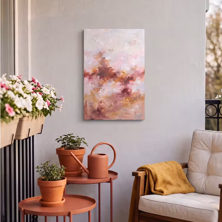 Abstract - Kleurrijk - Kunst - Modern - Roze-Rood Tuinposter op houten frame 2 cm dik klein -sfeer1