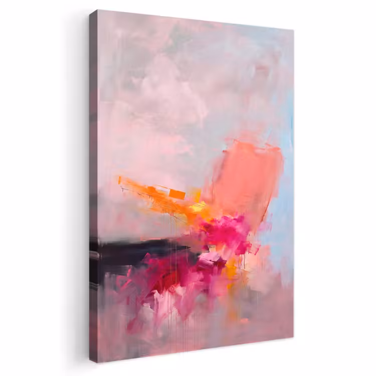 Abstract - Kleurrijk - Modern - Roze Tuinposter op houten frame 2 cm dik klein -3d