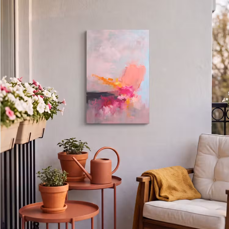 Abstract - Kleurrijk - Modern - Roze Tuinposter op houten frame 2 cm dik klein -sfeer1