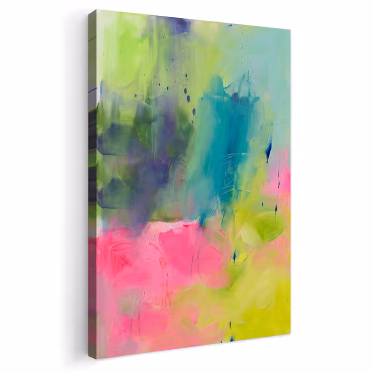 Abstract - Kleuren - Modern - Groen - Roze Tuinposter op houten frame 2 cm dik klein -3d